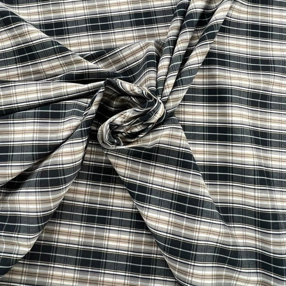 Cotone da camiceria fantasia Quadri Nero - Beige Diffusione Tessuti Tessuto Cotone da camiceria fantasia Motivo Quadri Nero - Beige