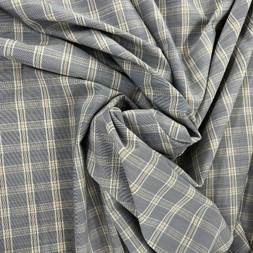 Cotone camiceria Motivo Quadri Grigio Riga Gialla