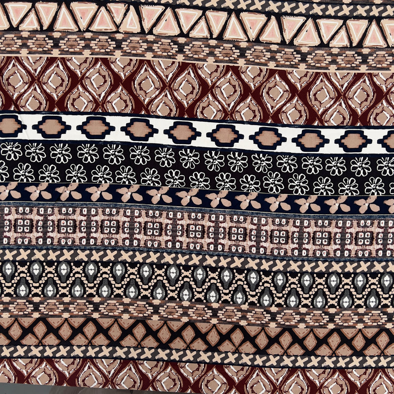 Viscosa Fantasia Etno-Geometrica a Fasce Diffusione Tessuti Viscosa Fantasia Etno-Geometrica