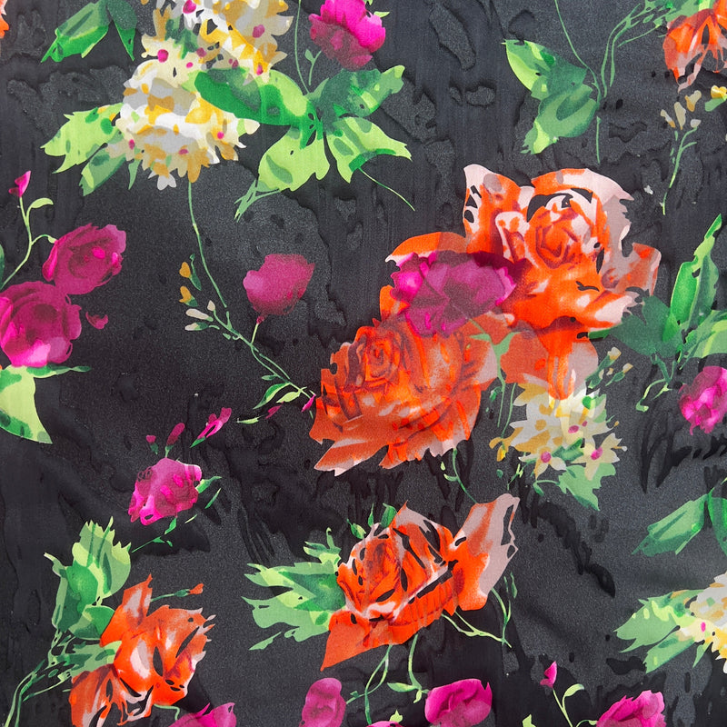 Devore fantasia floreale rosa rossa