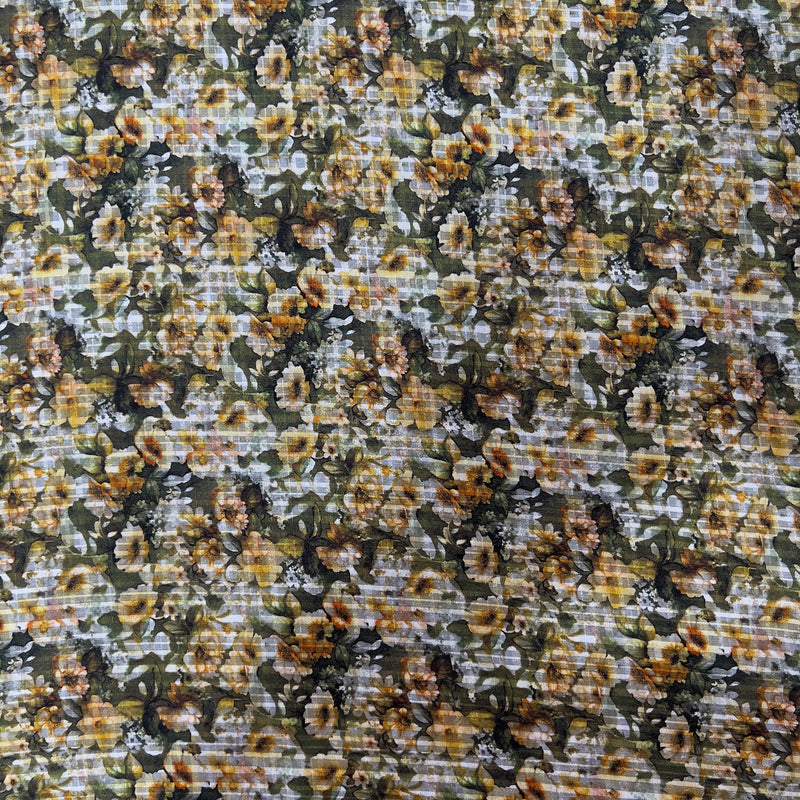Seta Devore fantasia floreale e quadratini Diffusione Tessuti Tessuto seta Devore fantasia floreale