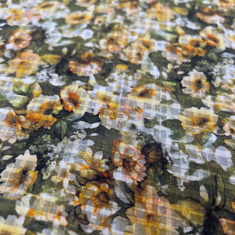 Seta Devore fantasia floreale e quadratini Diffusione Tessuti Tessuto seta Devore fantasia floreale