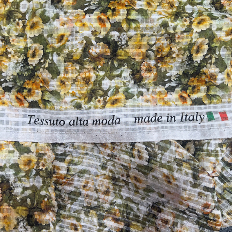 Seta Devore fantasia floreale e quadratini Diffusione Tessuti Tessuto seta Devore fantasia floreale