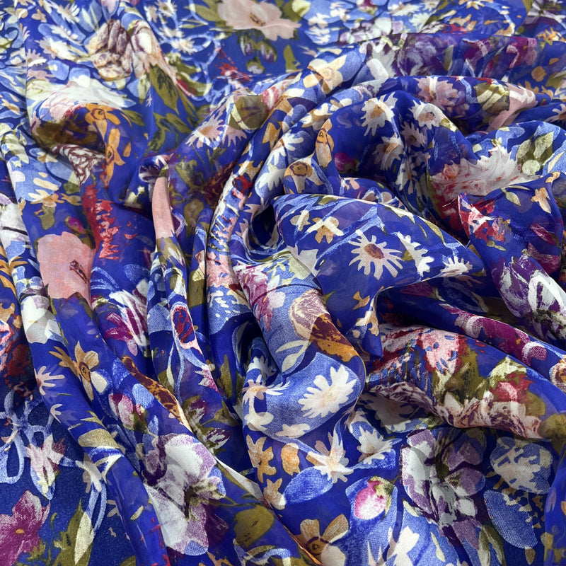 Seta Devoré Fantasia Floreale base Blu