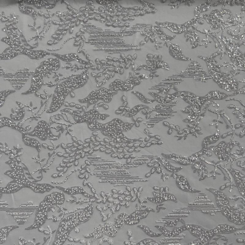 Pizzo Alta Moda perline e paillettes bianco ottico Diffusione Tessuti Pizzo Alta Moda perline