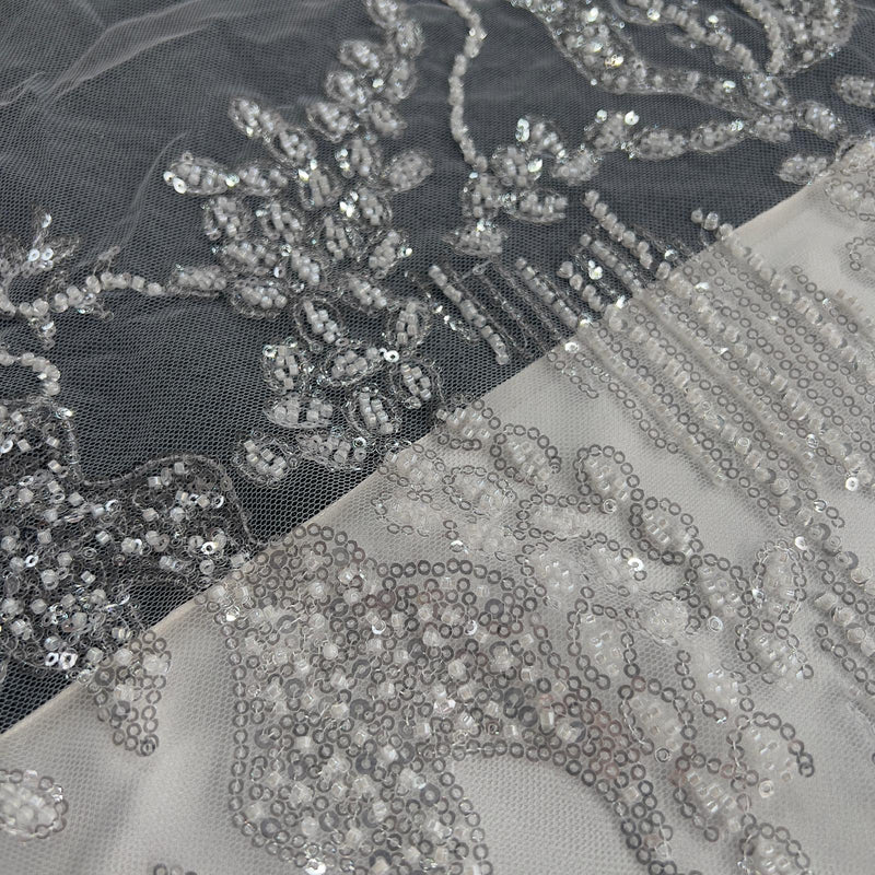 Pizzo Alta Moda perline e paillettes bianco ottico Diffusione Tessuti Pizzo Alta Moda perline