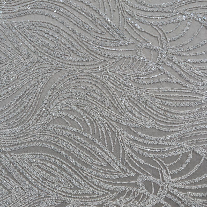 Pizzo Alta Moda perline e paillettes su tulle champagne Diffusione Tessuti Pizzo Alta Moda perline