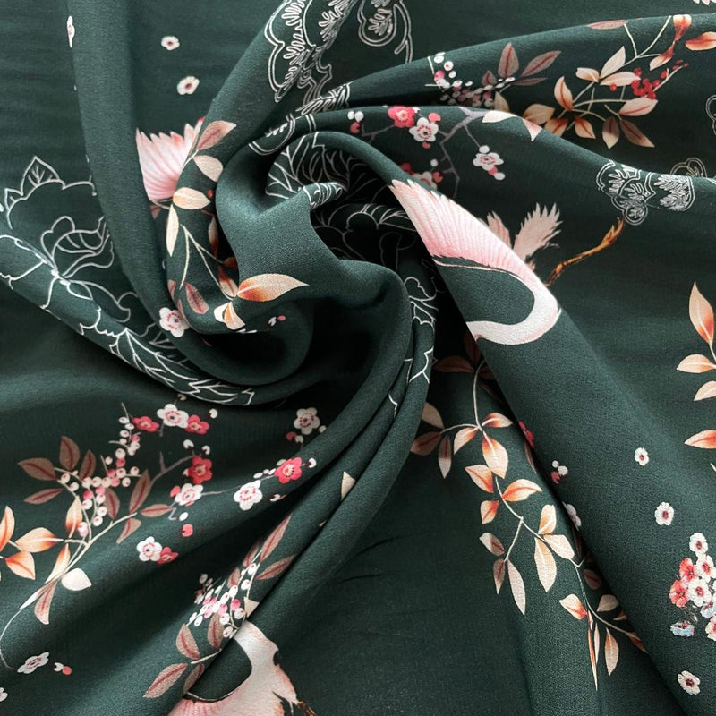 Crepe di Viscosa Stampa Fenicotteri e Fiori Diffusione Tessuti Crepe di Viscosa Stampa Fenicotteri