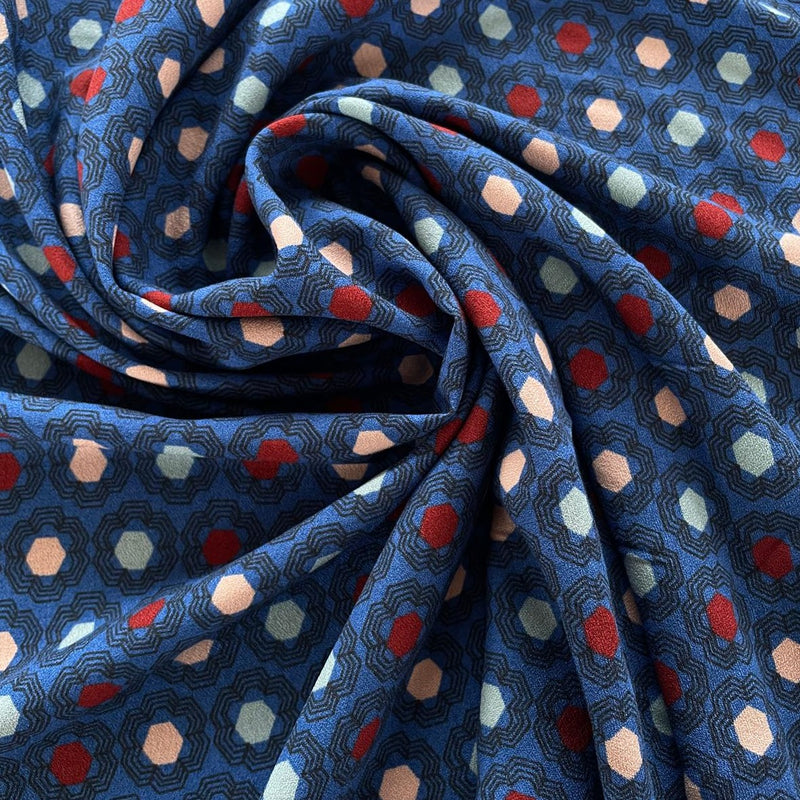 Crepe di Viscosa Pois Blu Opaco Diffusione Tessuti Crepe di Viscosa Pois Blu Opaco