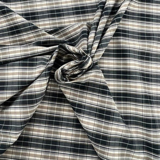 Cotone da camiceria fantasia Quadri Nero - Beige - Diffusione Tessuti