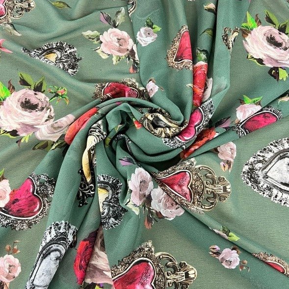 Crepe di seta Cuori Stile Barocco Alta Moda - Diffusione Tessuti