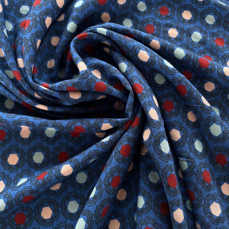 Crepe di Viscosa Pois Blu Opaco - Diffusione Tessuti
