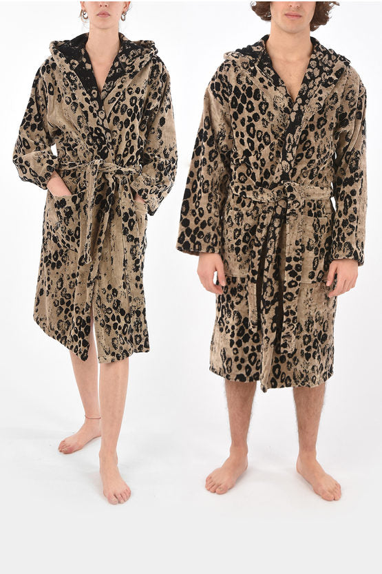 Accappatoio Roberto Cavalli in spugna stampa GIAGUARO con cappuccio