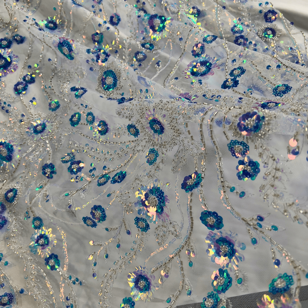 Tessuto Di Pizzo Ricamato Con Paillettes Blu Reale – Ritagli Di Lusso Per Cucito Creativo, Scrapbooking, Moda – Formato L