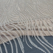 Pizzo Alta Moda perline e paillettes su tulle champagne - Diffusione Tessuti