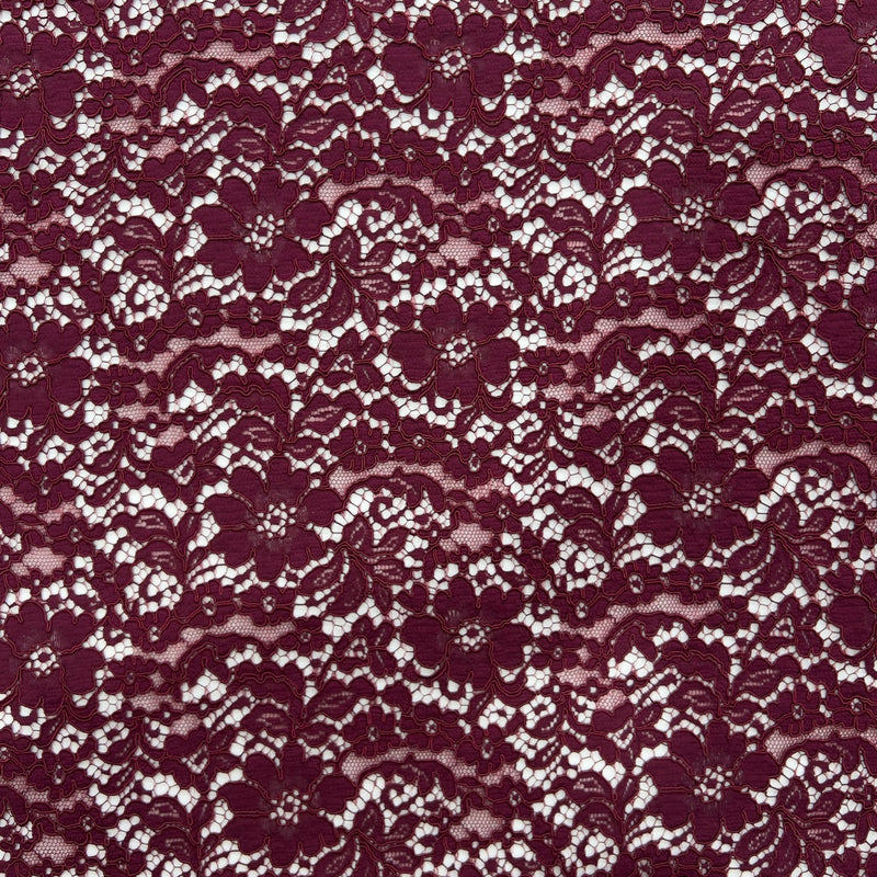 Pizzo Chantilly seta smerlato fiori bordeaux - Diffusione Tessuti