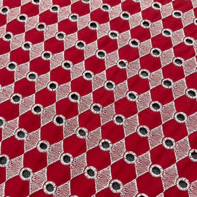 Pizzo Sangallo Rosso con Occhielli e Cimose Smerlate - Diffusione Tessuti