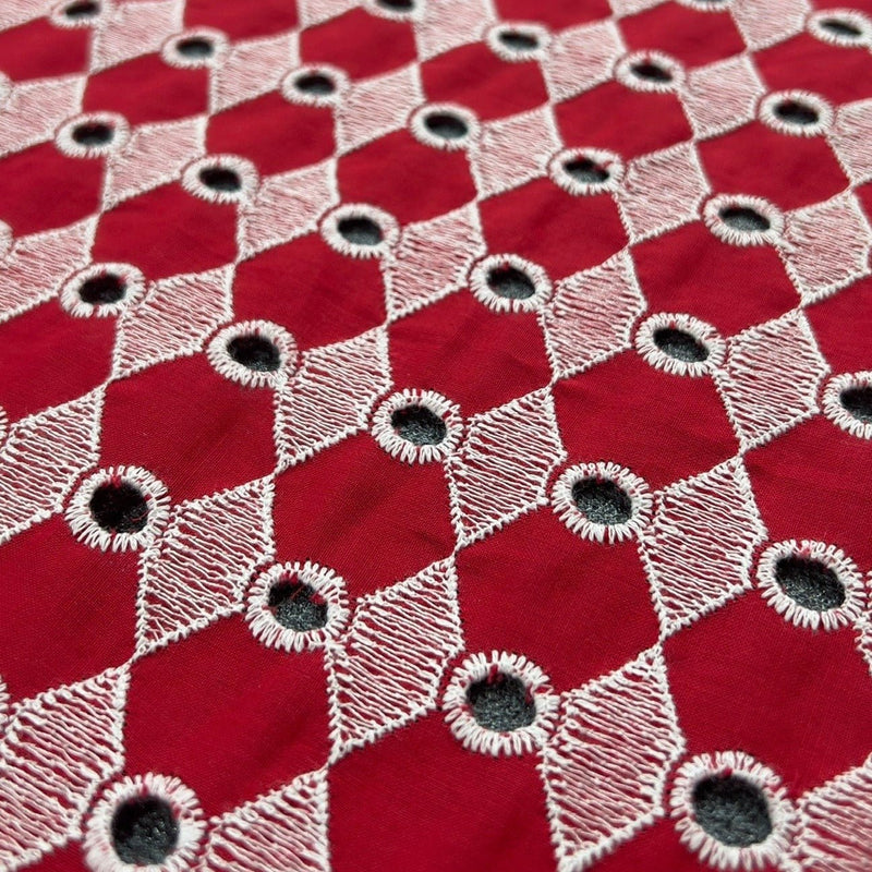Pizzo Sangallo Rosso con Occhielli e Cimose Smerlate - Diffusione Tessuti
