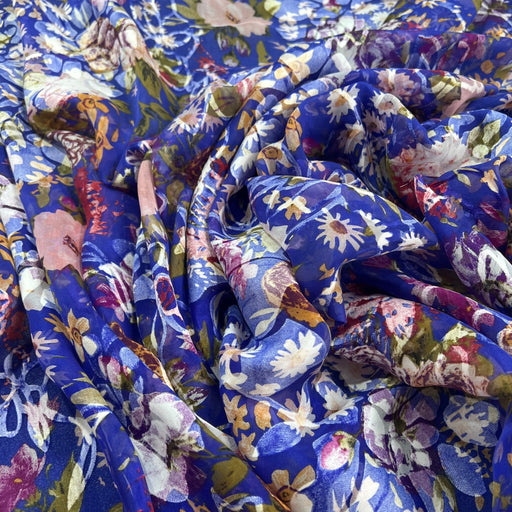 Seta Devoré Fantasia Floreale base Blu - Diffusione Tessuti