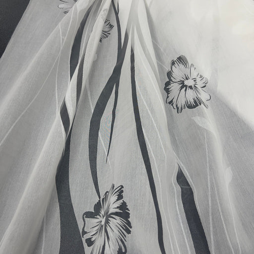 Tenda Devoré in Poliestere Fantasia Fiori e Steli (H 290 - 300 cm Piombata) - Diffusione Tessuti