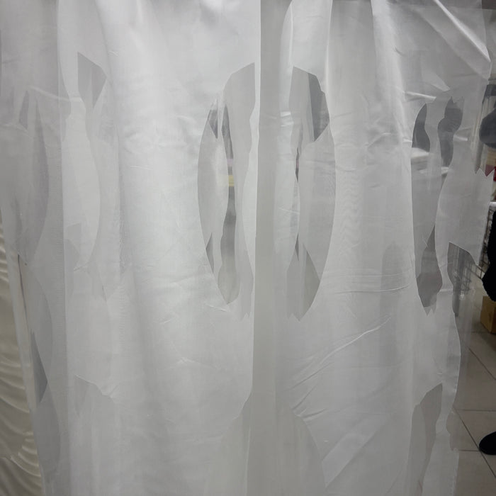 Tenda devorè in poliestere con fantasia piuma stilizzata, trasparente, altezza 290-300 cm, piombata
