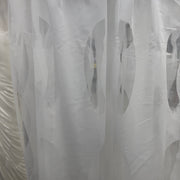 Tenda devorè in poliestere con fantasia piuma stilizzata, trasparente, altezza 290-300 cm, piombata