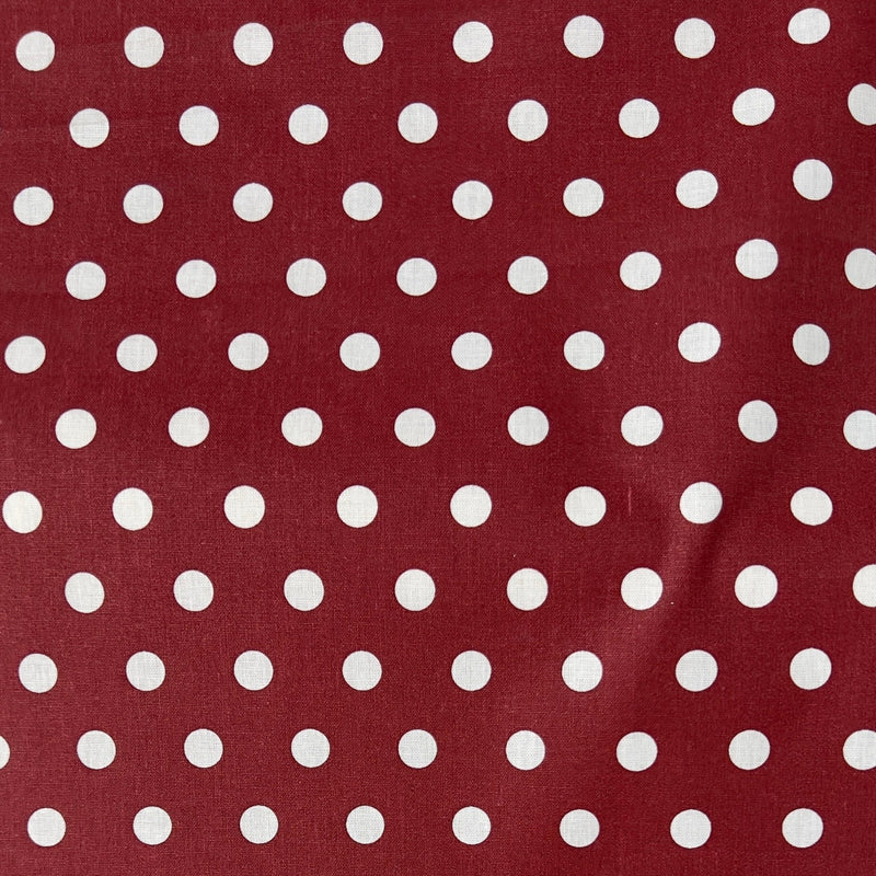 Tessuto Cotone Resinato a Pois Bianchi su Sfondo Bordeaux - Diffusione Tessuti